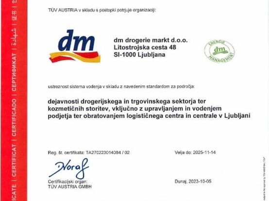 dm slovenija_dm drogerie markt slovenija_certifikat_upravljanje z energijo